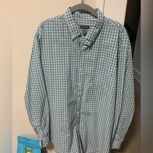 Blue and white checkered button down shirt